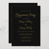 Modern Black Gold Script Engagement Party Einladung (Vorne/Hinten)