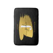 Modern Black & Gold Script Monogram Badematte (Vorderseite Vertikal)