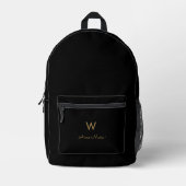 Modern Black Gold Script Monogram Bedruckter Rucksack (Vorderseite)