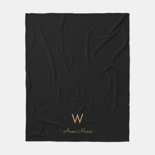 Modern Black Gold Script Monogram Fleecedecke (Vorderseite)