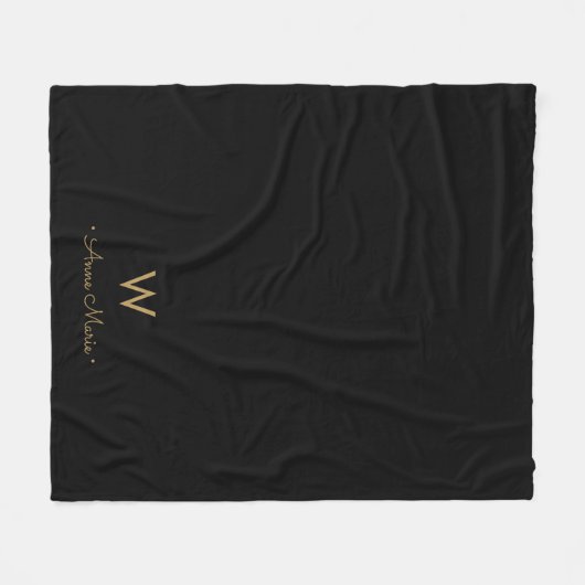 Modern Black Gold Script Monogram Fleecedecke (Vorderseite (Horizontal))
