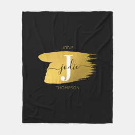 Modern Black & Gold Script Monogram Fleecedecke