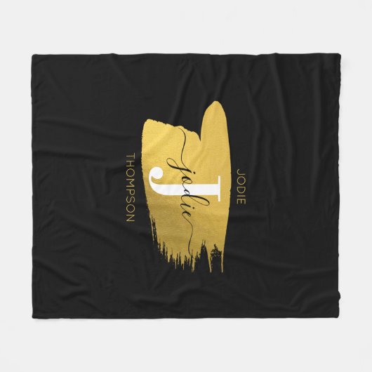 Modern Black & Gold Script Monogram Fleecedecke (Vorderseite (Horizontal))