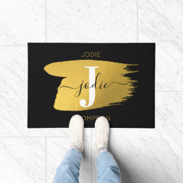 Modern Black & Gold Script Monogram Fußmatte