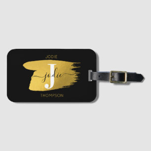 Modern Black & Gold Script Monogram Gepäckanhänger