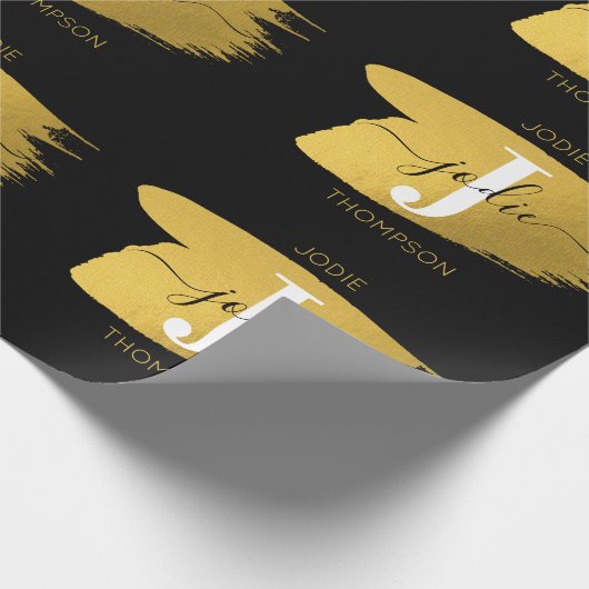 Modern Black & Gold Script Monogram Geschenkpapier (Ecke)