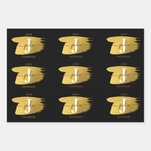 Modern Black & Gold Script Monogram Geschenkpapier Set (Vorderseite 2)