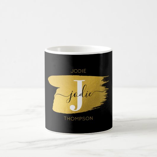 Modern Black & Gold Script Monogram Kaffeetasse (Mittel)