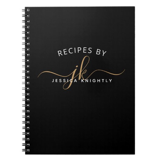 Modern Black Gold Script Monogram Name Stilvoll Notizblock (Vorderseite)