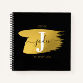 Modern Black & Gold Script Monogram Notizblock (Vorderseite)