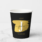 Modern Black & Gold Script Monogram Pappbecher (Rückseite)