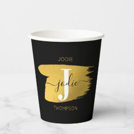 Modern Black & Gold Script Monogram Pappbecher