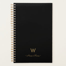 Modern Black Gold Script Monogram Planer
