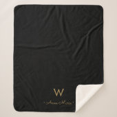 Modern Black Gold Script Monogram Sherpadecke (Vorderseite)