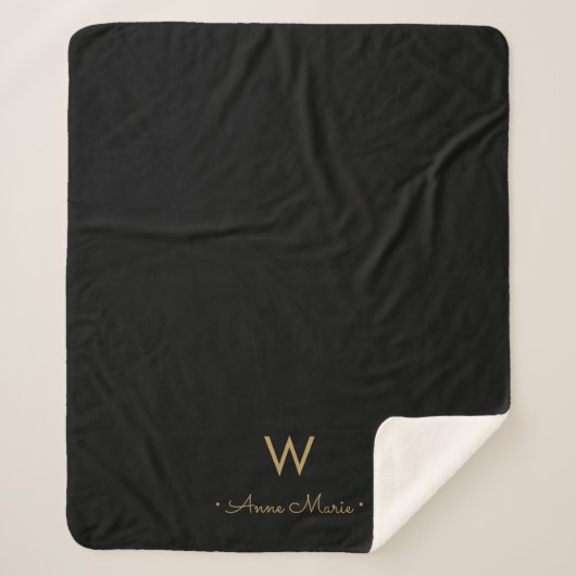Modern Black Gold Script Monogram Sherpadecke (Vorderseite)