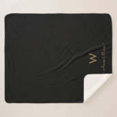 Modern Black Gold Script Monogram Sherpadecke (Vorderseite (Horizontal))