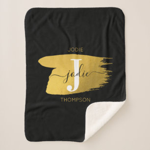 Modern Black & Gold Script Monogram Sherpadecke