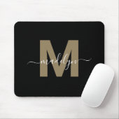 Modern Black Gold Script Name Initial Monogram Mousepad (Mit Mouse)