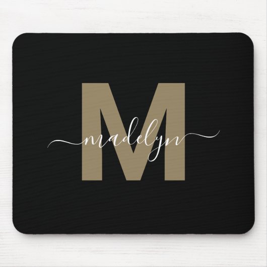Modern Black Gold Script Name Initial Monogram Mousepad (Vorne)