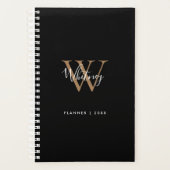 Modern Black Gold Script Name Monogram 2023 Planer (Vorderseite)