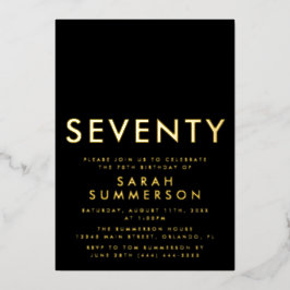 Modern Black Gold Seventy 70th Birthday Party Folieneinladung