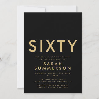 Modern Black Gold Sixty 60th Birthday Party Einladung