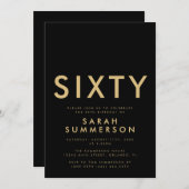 Modern Black Gold Sixty 60th Birthday Party Einladung (Vorne/Hinten)