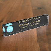 Modern Black Gold Sleek Business Office Logo Namensplakette (Seite)