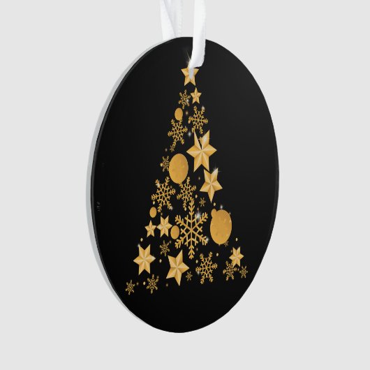 Modern Black Gold Snowflakes Weihnachtsbaum Ornament (Vorderseite)