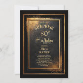 Modern Black Gold Surprise 80th Birthday Party Einladung (Vorderseite)