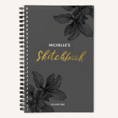 Modern Black & Gold Typografy Sketchbook Editor Notizblock (Vorderseite)