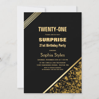 Modern Black Gold Überraschung 21. Geburtstag Part Einladung