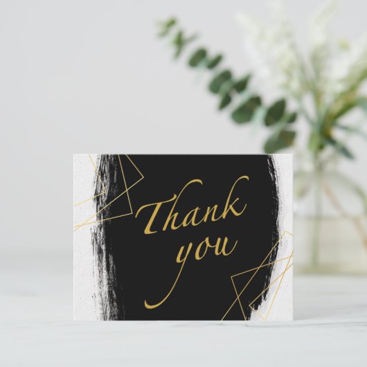 Modern Black & Gold Watercolor GeometricThank you Postkarte (Stehend Vorderseite)