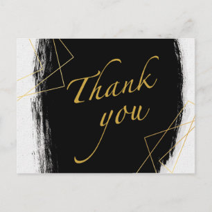 Modern Black & Gold Watercolor GeometricThank you  Postkarte