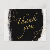 Modern Black & Gold Watercolor GeometricThank you Postkarte (Vorderseite)