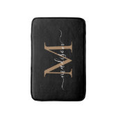Modern Black Gold White Monogram Script Name Badematte (Vorderseite Vertikal)