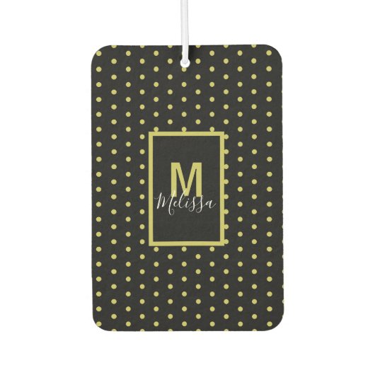 Modern Black Golden Circle Pattern Monogram Autolufterfrischer (Vorderseite)