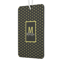 Modern Black Golden Circle Pattern Monogram Autolufterfrischer