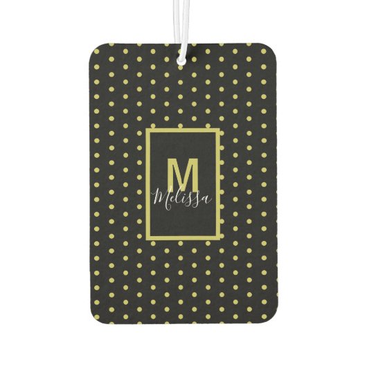 Modern Black Golden Circle Pattern Monogram Autolufterfrischer (Rückseite)