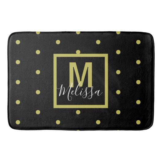 Modern Black Golden Circle Pattern Monogram Badematte (Vorderseite)
