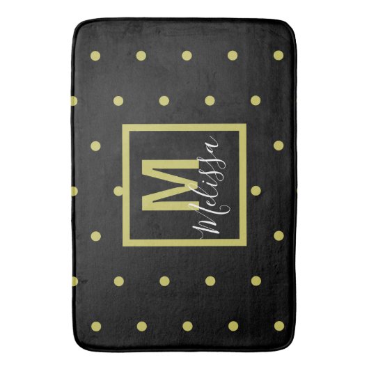 Modern Black Golden Circle Pattern Monogram Badematte (Vorderseite Vertikal)