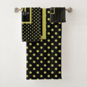 Modern Black Golden Circle Pattern Monogram Badhandtuch Set (Insitu)