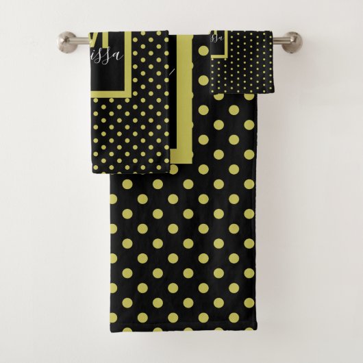 Modern Black Golden Circle Pattern Monogram Badhandtuch Set (Insitu)