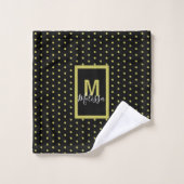 Modern Black Golden Circle Pattern Monogram Badhandtuch Set (Waschlappen)