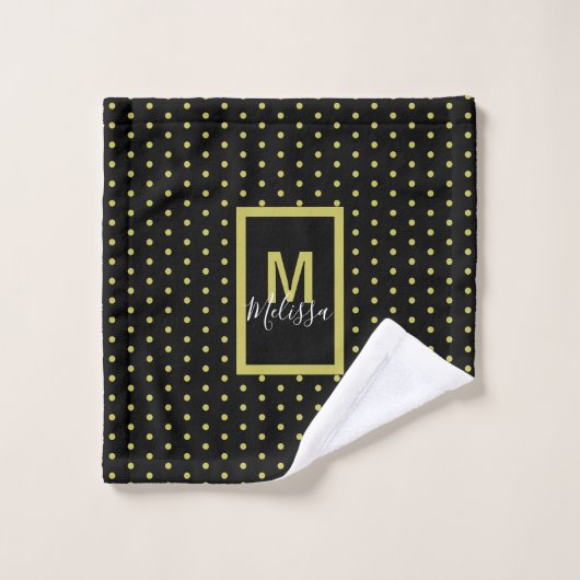 Modern Black Golden Circle Pattern Monogram Badhandtuch Set (Waschlappen)