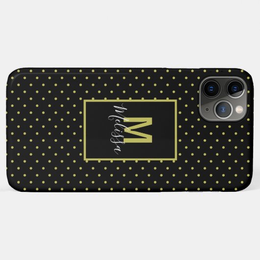 Modern Black Golden Circle Pattern Monogram Case-Mate iPhone Hülle (Rückseite (Horizontal))