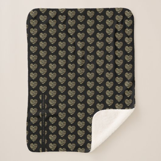 Modern Black Golden effect Elegant Heart Sherpadecke (Vorderseite)