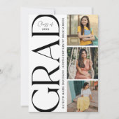 Modern Black Grad Multi Photo Graduation Party Einladung (Vorderseite)