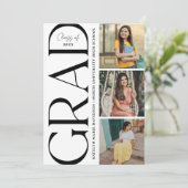Modern Black Grad Multi Photo Graduation Party Einladung (Stehend Vorderseite)