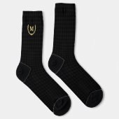 Modern Black Gray Harlequin Pattern Gold Monogram Socken (Rechts)